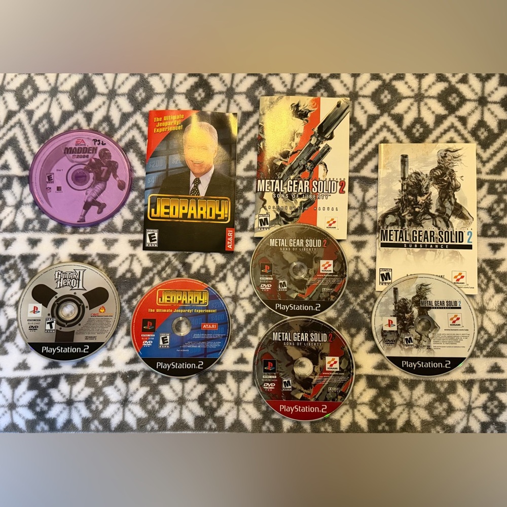 Lot Of PlayStation 2 (PS2) Games Guitar Hero II, Metal Gear Solid 2, & Jeopardy